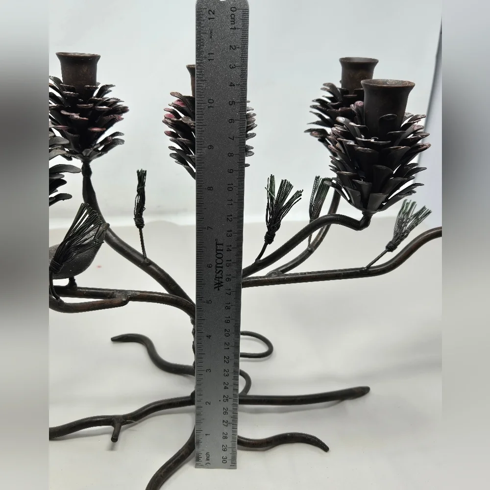 Vintage Metal Candleabra Pinecone Metal Pine Needles Bird Holiday Table Decor